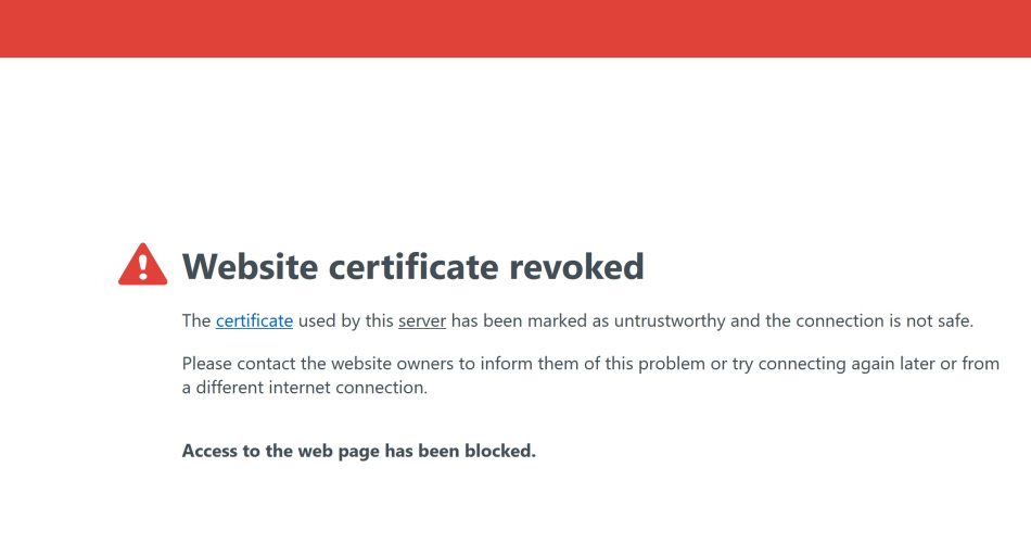 خطای ssl در مرورگر website certificate revoked